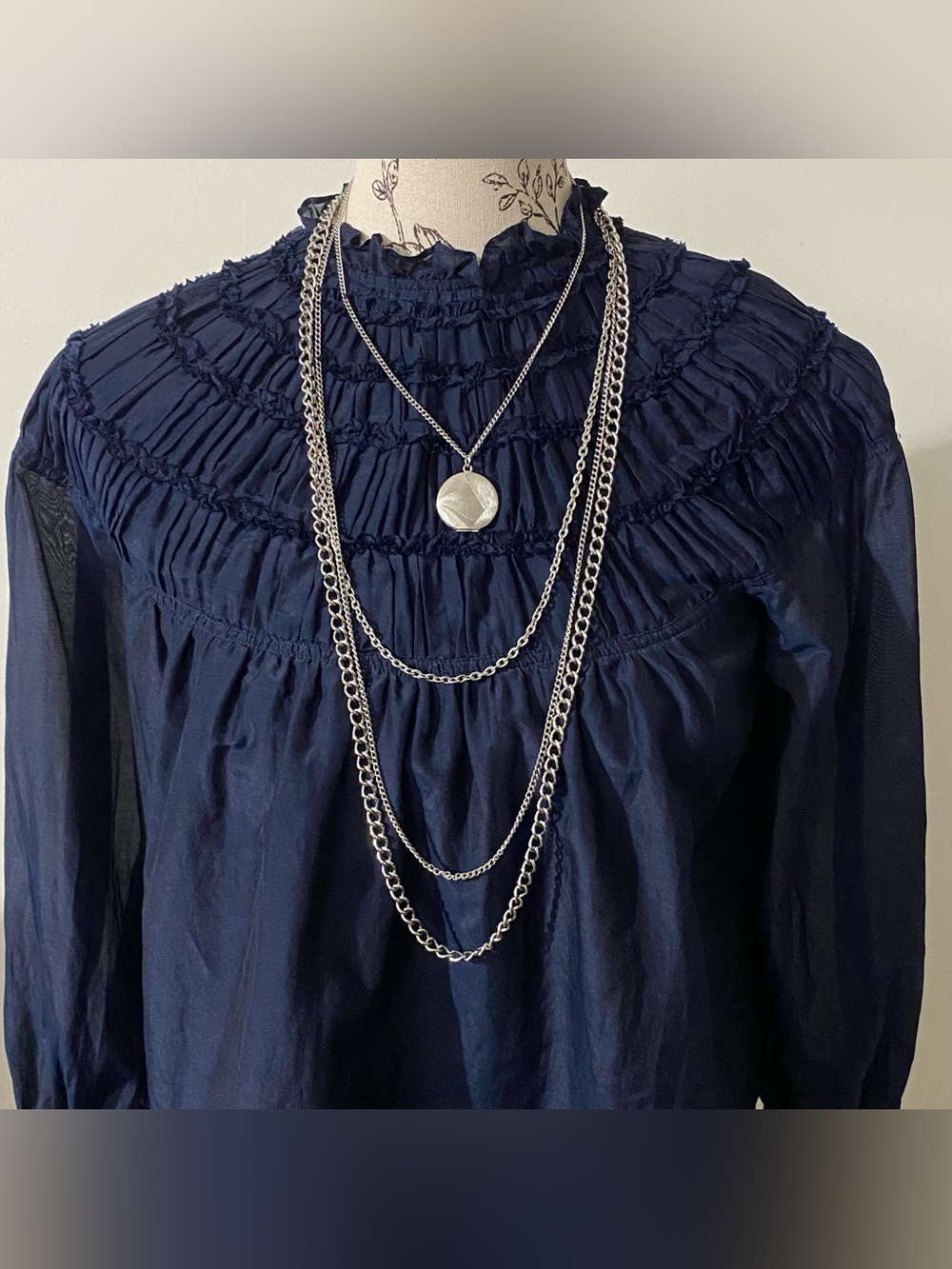 4-Strand Chain Layered Silver Necklace with Locket Pendant